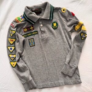 Vintage 1960s Boy Scouts Canada polo longsleeve tee 5-6 yrs patches cub scouts